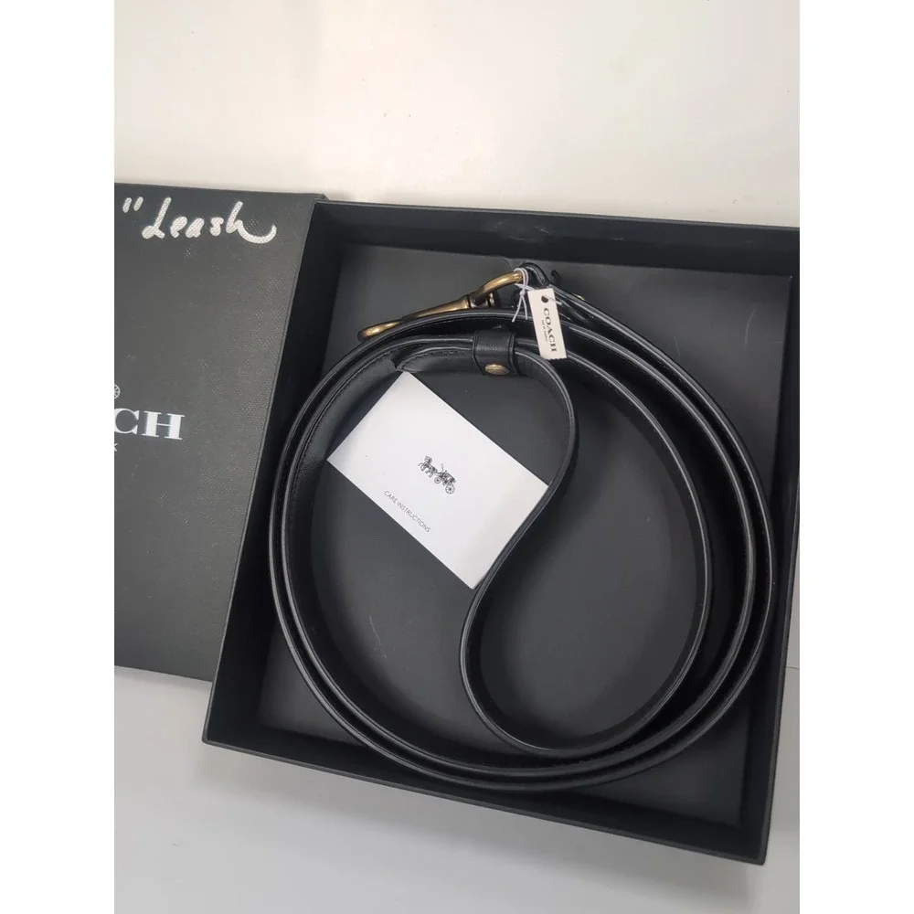 Authentic COACH Posh Black Leather Dog Leash Size Large New With Box & Tag!!